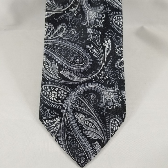 Croft & Barrow Black Gray Paisley Silk Neck Tie - Picture 4 of 8